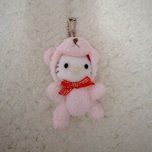 Rare Vintage Hello Kitty Pink Teddy Bear Plush Keychain